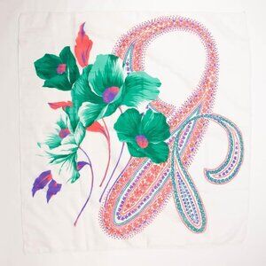 Vintage Floral Green Flower Scarf  Accessory Made in Italy